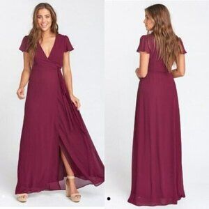 Show Me Your Mumu Woman's Sz S Long Sleeve Maxi Wrap Dress Burgundy Bridesmaid